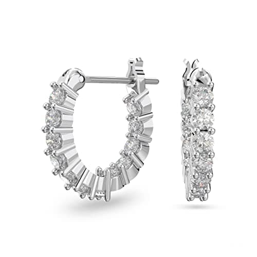 Swarovski Matrix Vittore Mini Hoop Pierced Earrings with White Circle Cut Crystal on a Rhodium Plated Setting with a Hinged Closure
