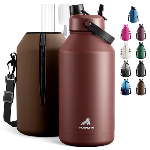POWCAN 64 oz Insulated Water Bottle with Carrier Bag, Leakproof, Straw and Spout Lid, Keep Cold 48H, Cleaning Brush, BPA-Free, Stainless Steel Water Bottle for Travel, Sports and Picnic (Cocoa) — image 1
