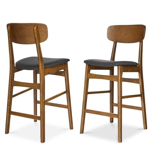 Best Choice Products Bar Stool Set of 2, Modern Farmhouse Counter Height Stools w/Armless Upholstered Cushioned Seat, Wooden Curved Backrest - Walnut/Charcoal — image 1