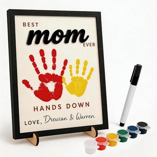 Mothers Day Gifts for Mom – 10" Hands Down Best Mom Ever Sign – DIY Handprint Kit with Paints & Markers, Personalized Keepsake Gift for Mother's Day, Birthday Craft, Family Plaque with Daughter Son Name — image 1