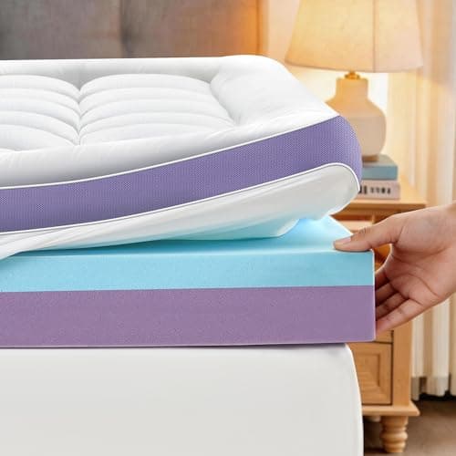 SurChic 5 Inch Dual Layer Memory Foam Full Mattress Topper - 2'' Pillow Top Mattress Pad for Back Pain and 2'' Support Foam & 1'' Cooling Gel Memory Foam, Extra Thick Medium Support Bed Topper — image 1
