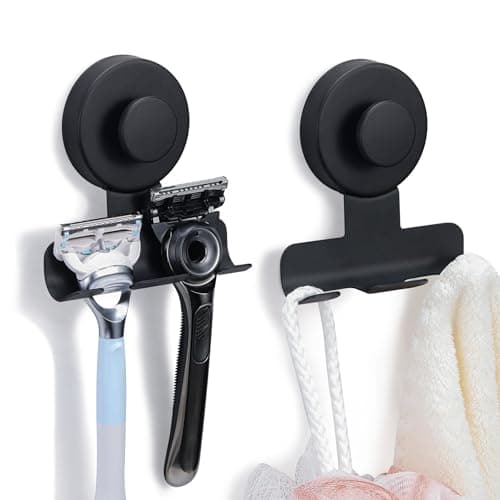 Fenas Suction Cup Razor and Shaver Holder for Shower Wall, Stainless Steel Reusable Suction Hook for Towel and Loofah, Damage-Free Installation (2, Matte Black) — image 1