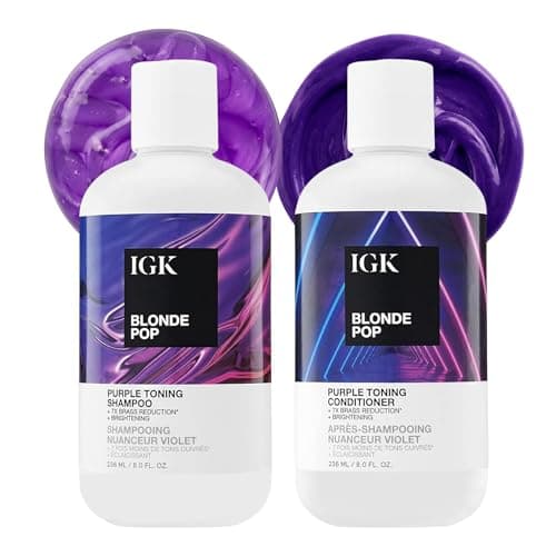 IGK BLONDE POP Purple Toning Shampoo & Conditioner Set | Neutralizes Brass + Brightens Blonde | Vegan + Cruelty-Free | 8 oz (Pack of 2) — image 1