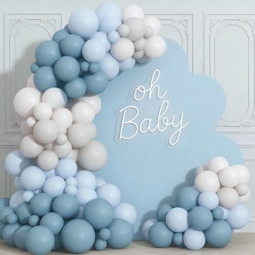 Dusty Blue Sand White Balloon Garland Arch Kit Light Blue White Balloons for Wedding Baby Shower Gender Reveal Birthday Party Decorations — image 1