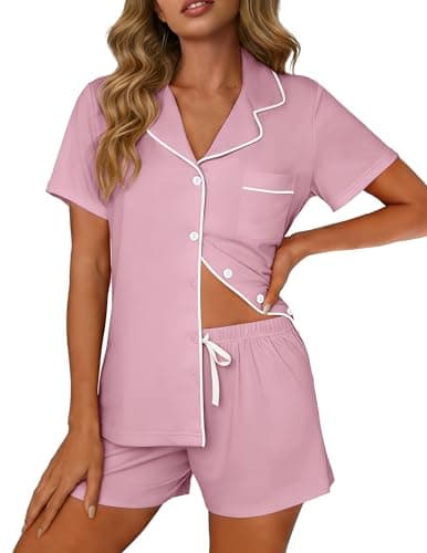 VRVOICE Womens Button Down Pajamas Set Short Sleeve Sleepwear Bride Pjs Soft 2 Piece Lounge Shorts Set XS-XXL — image 1