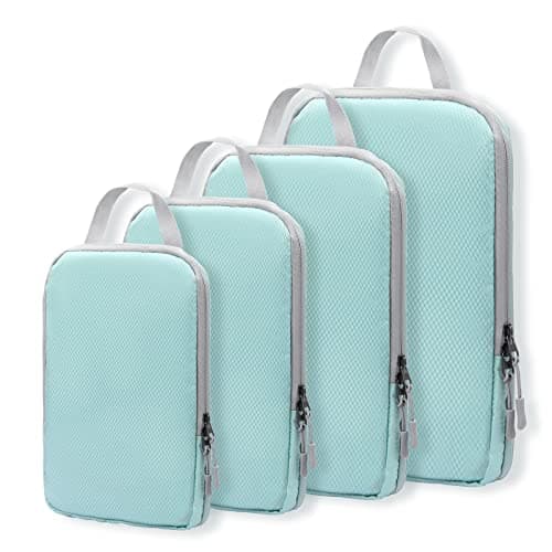 WOOMADA Compression Packing Cubes for Suitcases Travel Essentials 4 Set Expandable Travel Bags Organizer for Luggage(turquoise)