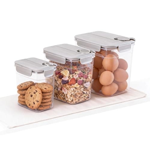 3-Size Food Storage Container Set for Kitchen, Pantry, Fridge - Plastic Food Containers for Rice, Flour, Cereal, Brown Sugar, Nuts, Beans, Oats, Eggs, Meal Prep, Snacks, Fruits (4QT+2.4QT+1.2QT) — image 1