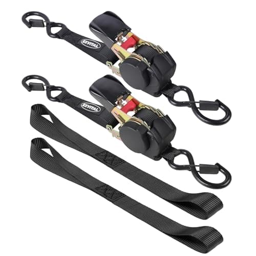 EXVITAL Retractable Ratchet Straps Havy Duty 1200lbs Break Strength Retractable Tie Down Straps Auto Self Retracting Ratchet Straps for Truck, Cargo Trailer, Motorcycle, 1"×12ft Black — image 1