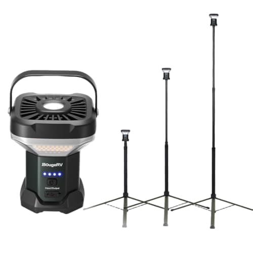 BougeRV Telescoping Camping Light, 3200 Lumen Outdoor Lantern, 8000mAh LED Lantern, 7.55 ft Tall, 90-Hour Runtime, Rechargeable Tent Lamp for Camping, Emergency, Hiking, Outdoor, Fast Charging Version