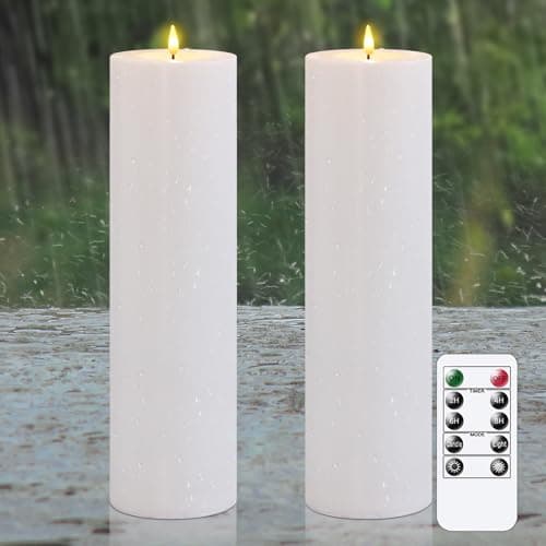 Yeelida 4" x14" Flameless Flickering Waterproof Candles with Remote, LED Battery Operated Timer Plastic White Pack of 2 Pillar Candles for Outdoor Use (Long Lasting 420+ Hrs) — image 1