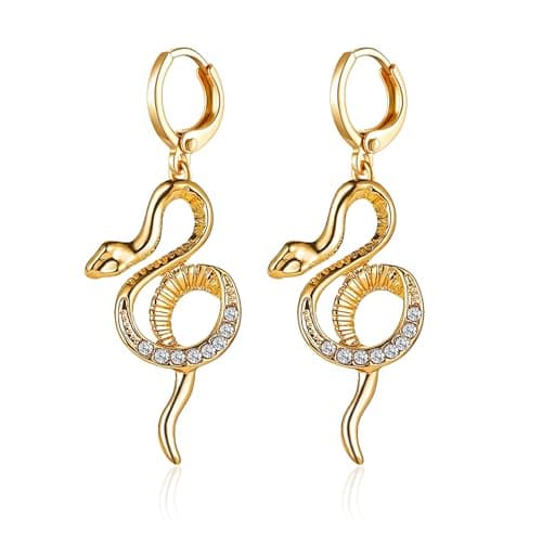 DHZJTSL Halloween Gothic Gold Snake Earrings for Women, Hypoallergenic 14K Gold Plated Goth Snake Shaped Clip On Earrings — image 1