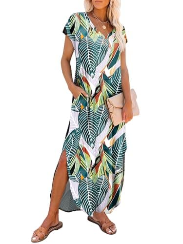 RUMIA Summer Casual Maxi Dresses for Women- Women's V Neck Cap Sleeve Long Sundress with Pockets Beach Vacation — image 1