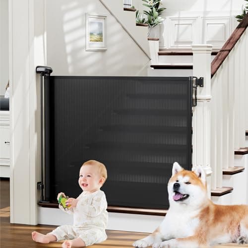 PRObebi Retractable Baby Gates for Stairs & Doorways, Dog Gate 0-54" W × 34" H, Black — image 1