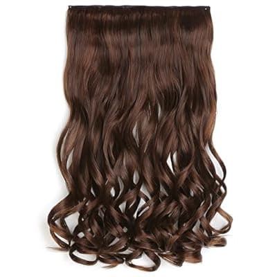5 Clip in Hair Extensions Synthetic Thick Curly Wavy Hairpieces for Women 18 Inch Natural Looking 3/4 Full Head Clip on Hair Extensions Light Brown