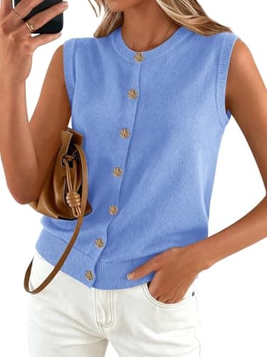 BTFBM Sweater Vest Women Casual Crewneck Loose Button Down Knit Sleeveless Cardigan 2026 Spring Clothes Summer Vest Tops — image 1