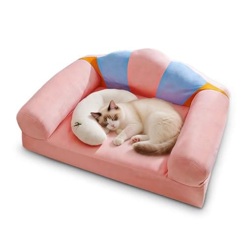 MOYMO Cute Cat Couch with Soft Pillow, Supportive Dog Couch, Cat Sofa with Removable Cover,Cute Rainbow Shaped, 24 Inch — image 1