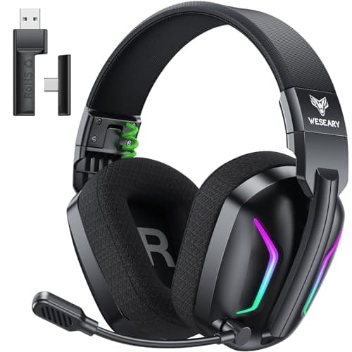 WESEARY Wireless Gaming Headset for PS5, PS4, PC, Laptop, Mac & Switch, Dual Low-Latency 2.4GHz USB/Type-C, Bluetooth Gaming Headphones with ENC Mic for Gamecube, 3D Stereo,Colorful Light, 50H Power