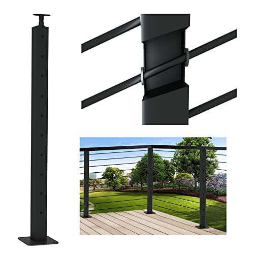 LANGLIER 2 PCS Cable Railing Post 36"x2"x2"(Square column 33") Stainless Steel Black Finish, For stairs and deck handrails,can be installed on wood or concrete floor. (Stair Inclined Hole Post, Black) — image 1