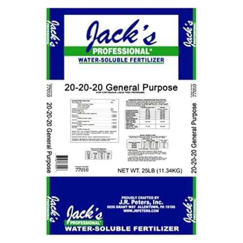 Jack's Professional 20-20-20 General Purpose Water-Soluble Fertilizer with Micronutrients for Heavy Feeding Plants in Continuous Liquid Feed Programs, 25lbs