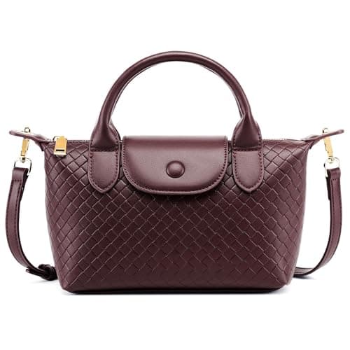 Kiss Sea Woven Leather Handbag for Women, Small Lightweight Dumpling Satchel with Top Handle Fashion Crossbody Purse — image 1