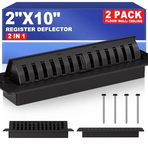 2x10 Floor Register with Vent Deflector, 2 in 1 Adjustable Floor Vent Covers, Floor Vent Deflector Includes Mounting Screws for Floor & Wall for Easy Install, Toe Kick Vent Cover, Black, 2 Pack — image 1