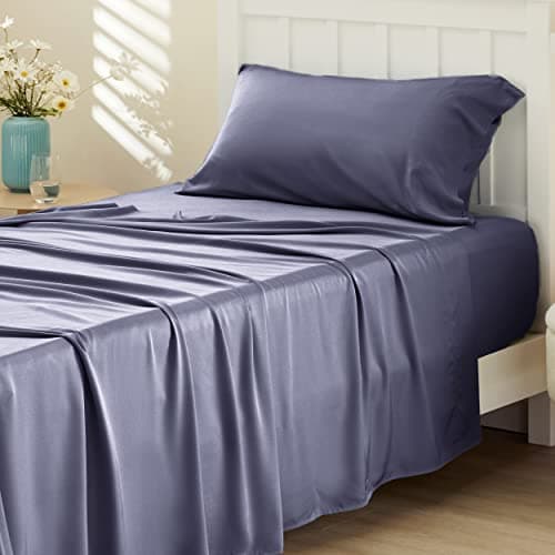 Bedsure Cooling Sheets Twin, Rayon Derived from Bamboo, PureWoven, Breathable & Soft, Deep Pocket Up to 16 Inches, Hotel Luxury Silky Bedding for Hot Sleepers, Dark Grey — image 1