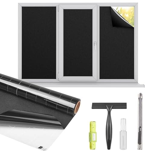 Kromapolis Blackout Window Privacy Film Total Light Blocking Room Darkening Window Covering, Removable Static Cling Frosted Glass Tint, Non-Adhesive, Black 17.5'' x 78.7'' — image 1