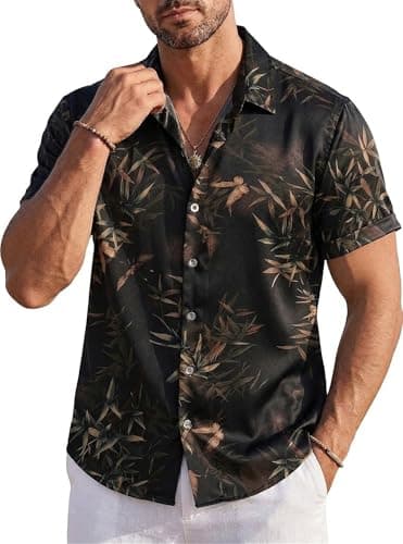 Men's Short Sleeve Hawaiian Shirt Floral Button Down Summer Tropical Beach Vacation Casual Tops — image 1