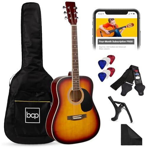 Best Choice Products 41in Full Size Beginner All Wood Acoustic Guitar Starter Set w/Gig Bag, Strap, Capo, Strings, Picks - Sunburst