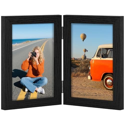 Vittanly 4x6 Double Picture Frame, Hinged 2 Opening MDF Photo Frames with Plexiglass, Vertical Tabletop Stand, Black — image 1