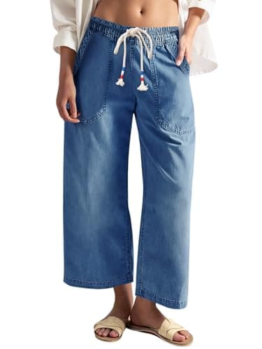 Cicy Bell Women's Wide Leg Jeans Casual Drawstring High Wasit Boyfriend Loose Baggy Capri Denim Pants with Pockets — image 1