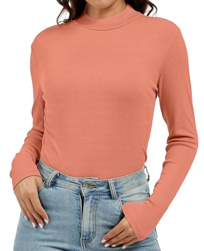 Jeqeocafy Women's Knitted Rib Mock Neck Long Sleeve Tshirt Fall Fashion Basic Thermal Underwear Tops Winter Clothes 2026 — image 1