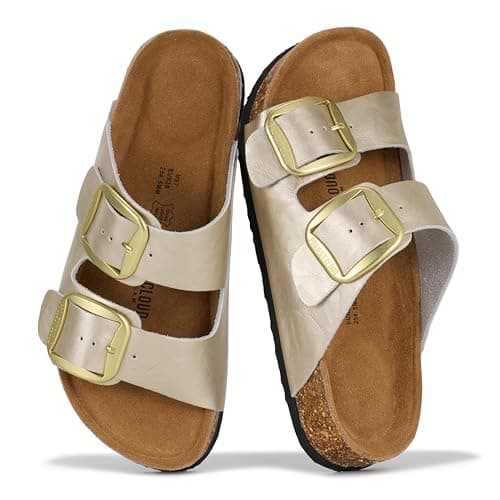 Project Cloud 100% Genuine Leather Flat Sandals for Women 2026 Comfortable Beach Essentials Womens Sandals Memory Foam Vacation Essentials Slides for Women Footwear (Santorini) — image 1
