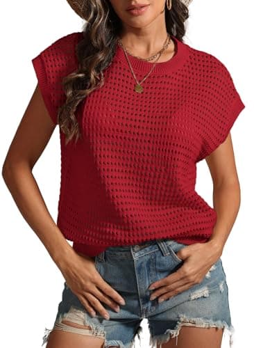ATHMILE Womens Spring Tops Summer Shirts Beach Vacation Crochet Cap Sleeve Knit Sweater Pullover Cute Fashion Clothes — image 1