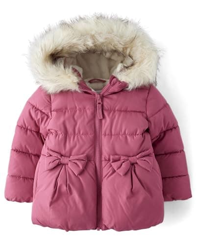 The Children's Place,Baby Girls,and Toddler Medium Weight Wind-Resistant, Water-Resistant Puffer Jacket,Rose Heart Bubble,3 Years