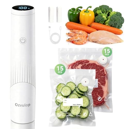 Ozvulop Smart Vacuum Sealer for Food with LED Display (Vacuum Sealer Machine + 30 Reusable Bags), 80kPa Strong Suction Handheld Vacuum Sealer Machine Portable Seal Meal Saver for Meal Prep(White) — image 1
