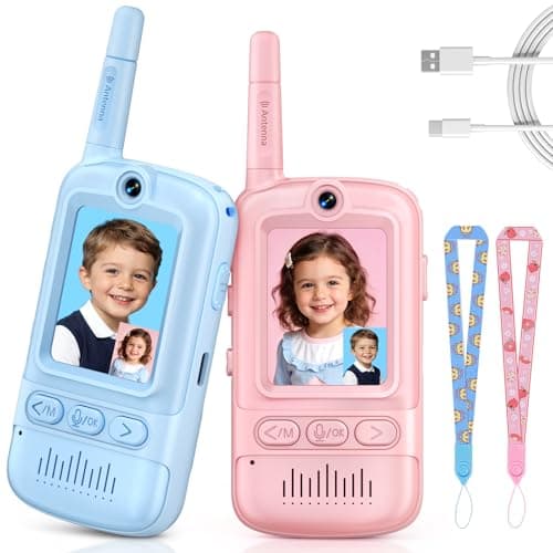 Video Walkie Talkies for Kids, 6 Modes Rechargeable Video Intercom Kids Walkie Talkies, Long Range 2 Way Radio with 4 Voice Effects, Kid Indoor Outdoor Toys Birthday Gift for Age 3-12(Blue/Pink)