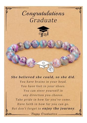 Sistble 2026 Graduation Gifts Class of 2026 Gifts A-Z Initial Graduation Bracelets for Her College High School 8th 6th 5th Grade Graduation Gifts Graduation Cap Decorations Inspirational Jewelry — image 1