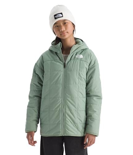 The North Face Girls Reversible Shasta Short Parka Kids' Water Repellent Jacket with Synthetic Insulation, Fleece Lining & Attached Hood, Slate Moss, XX-Large