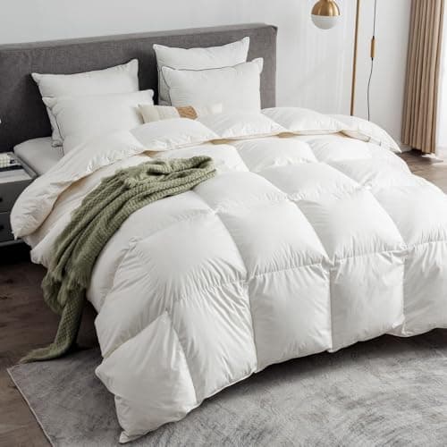 Ltinhome Feathers & Down Comforter, Organic Duvet Insert, 100% Cotton Shell, Ethically-sourced Feathers and Down Filler, All Season Warm, King Size, White — image 1