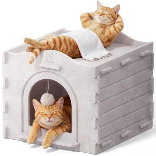 Apasiri Cat Bed Cave for Indoor Cats: New Felt Cat Bed with Fluffy Ball Hanging, Foldable Cat House with Scratch-Resistant Board, Hideaway Cat Cave for Timid Cats, Sturdy Two-Tier Cat Condo - Gray — image 1