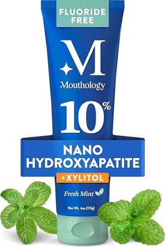 Mouthology 10% Nano Hydroxyapatite Toothpaste Fluoride Free, Whitening*, Rod Shaped nHa, Xylitol Toothpaste for Adults, Enamel Care*, Sensitive Teeth*, SLS Free, Mint 4oz (USA Made) Package May Vary — image 1