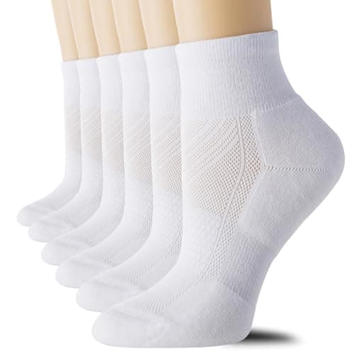 CS CELERSPORT 6 Pack Women's Ankle Socks with Cushion, Sport Athletic Running Socks, 6 Pair White, Medium