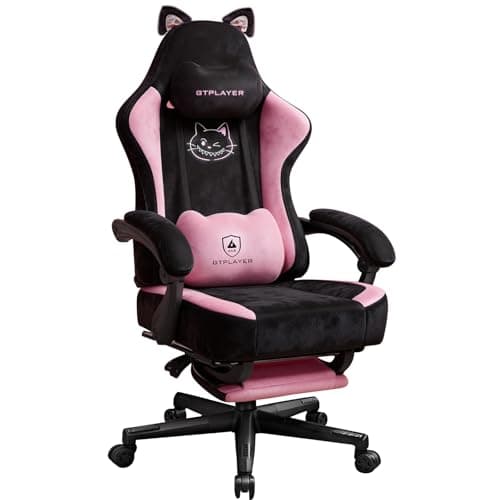 GTPOFFICE Cute Gaming Chair with Cat Ears,Ergonomic Computer Chair with Footrest Cat Paw Lumbar Support Comfortable Reclining Game Chair Desk Chair for Adult Teens, Soft Fabric, Pink Black — image 1