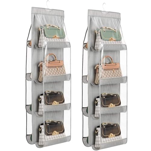 ZB.soar Handbag Organizer, 2 Pcs 8 Pockets Dust Proof Purse Organizer Closet, Wardrobe Washable Storager(2Pcs Gray 8P) — image 1