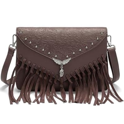 Goinsound Small Crossbody Bags for Women Boho Fringe Crossbody Purse With Studs Cowboy Chic Western Purses