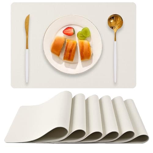 Boobezeen Faux Leather Placemats Set of 6, Heat Resistant Wipeable Washable Vinyl Place Mats, Waterproof Anti-Slip Dining Table Mats, Suitable for Indoor & Outdoor Use (Ivory White) — image 1