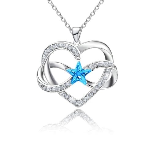 Sterling Silver Heart Star Necklace - Adjustable Love Heart-Shaped Infinity Pendant Necklace for Women Hypoallergenic Lightweight Blue Cubic Zirconia Necklaces Jewelry Gifts for Teens Daughter Granddaughter — image 1