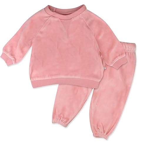 HonestBaby 2-Piece Cozy Velour Sweatshirt and Jogger Sweatpants Set 100% Organic Cotton for Toddler, Baby Boys, Girls, Pink, 3T