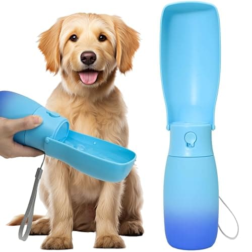 VEPOUYU Dog Water Bottle, Travel Puppy Water Bowl, Leak Proof Portable Puppy Water Dispenser, Foldable Dog Water Bottle for for Pets Outdoor Walking, Hiking, Travel, Food Grade Plastic - 19oz Blue